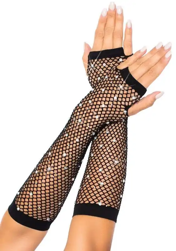 Rhinestone Fishnet Arm Warmers Gloves Fresh Stock