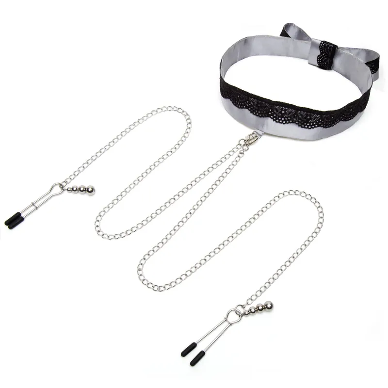 Free Shipping Fifty Shades of Grey - Play Nice Satin & Lace Collar & Nipple Clamps