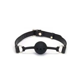 Brand New Demon’s Kiss Black Ostrich Skin Pattern Leather Ball Gag