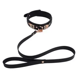 Black Faux Leather Yes Sir Collar & Leash Authentic